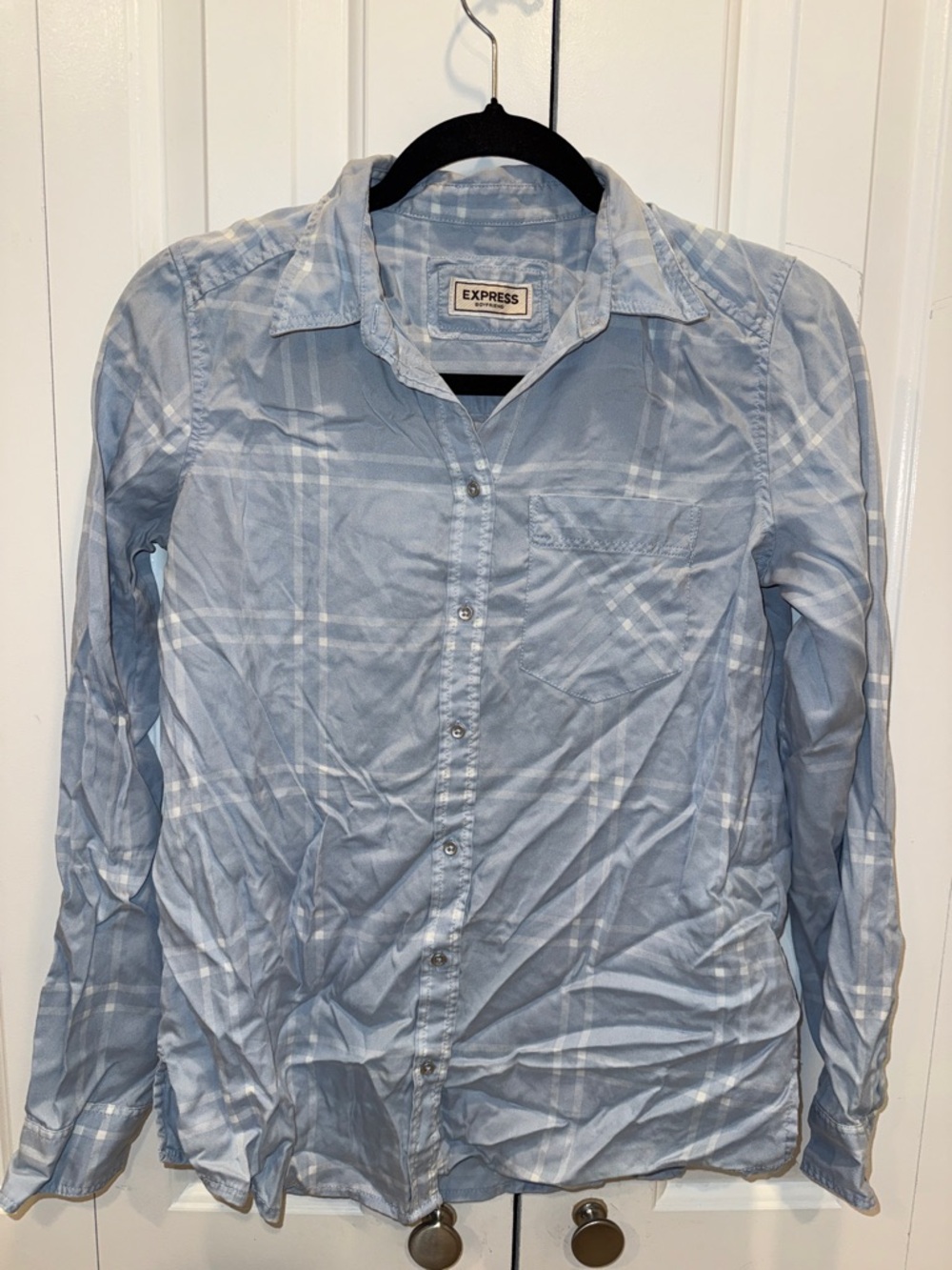 Express Light Blue Plaid Button-Down Shirt